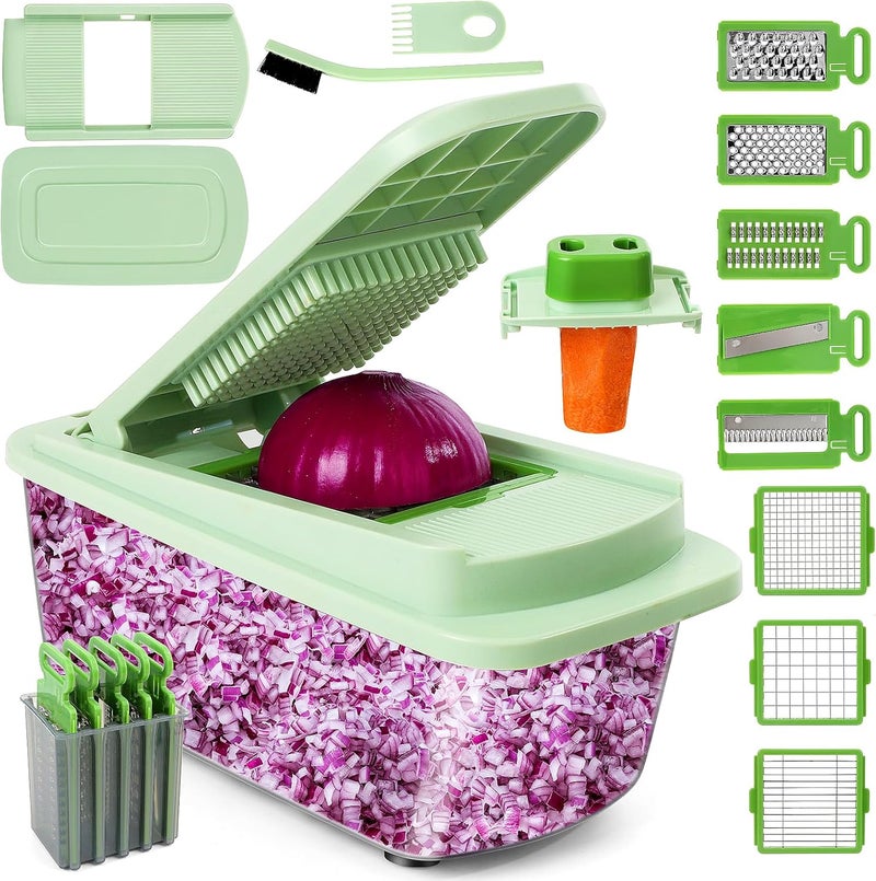 MAMICOOKER Vegetable Chopper with 8 Blades - Onion Chopper 16-in-1 with Container, Kitchen Vegetable Spiralizer Kitchen Gadgets - Home Essentials - Accessories - Image 1